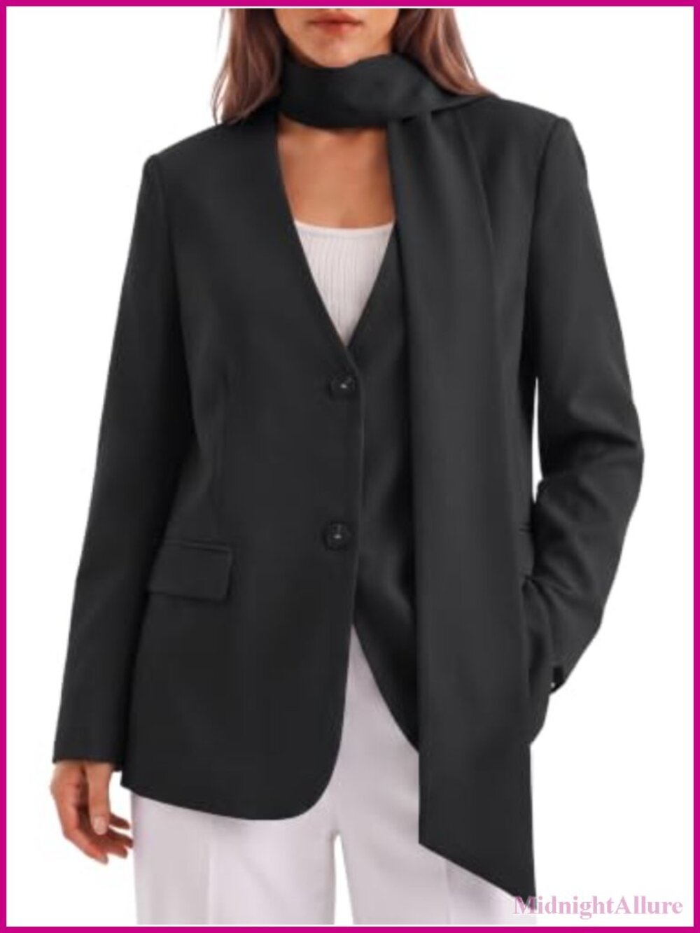 Women's Plaid Blazer V Neck Button Down Suit Jacket with Scarf